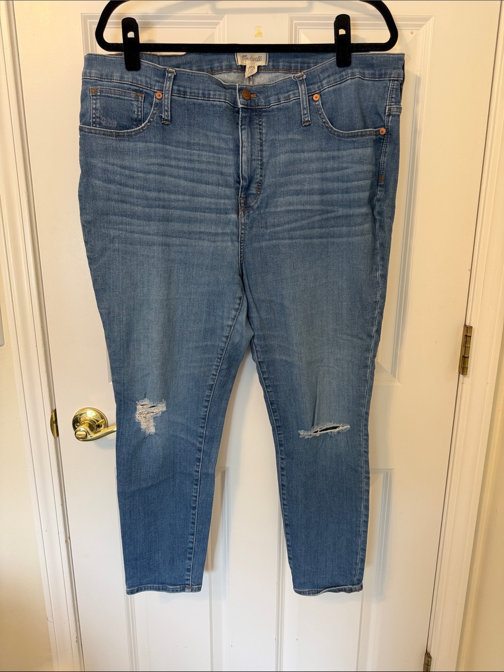 Madewell Light Blue Distressed 9” High Rise Skinny Crop Ankle Jeans size 35
